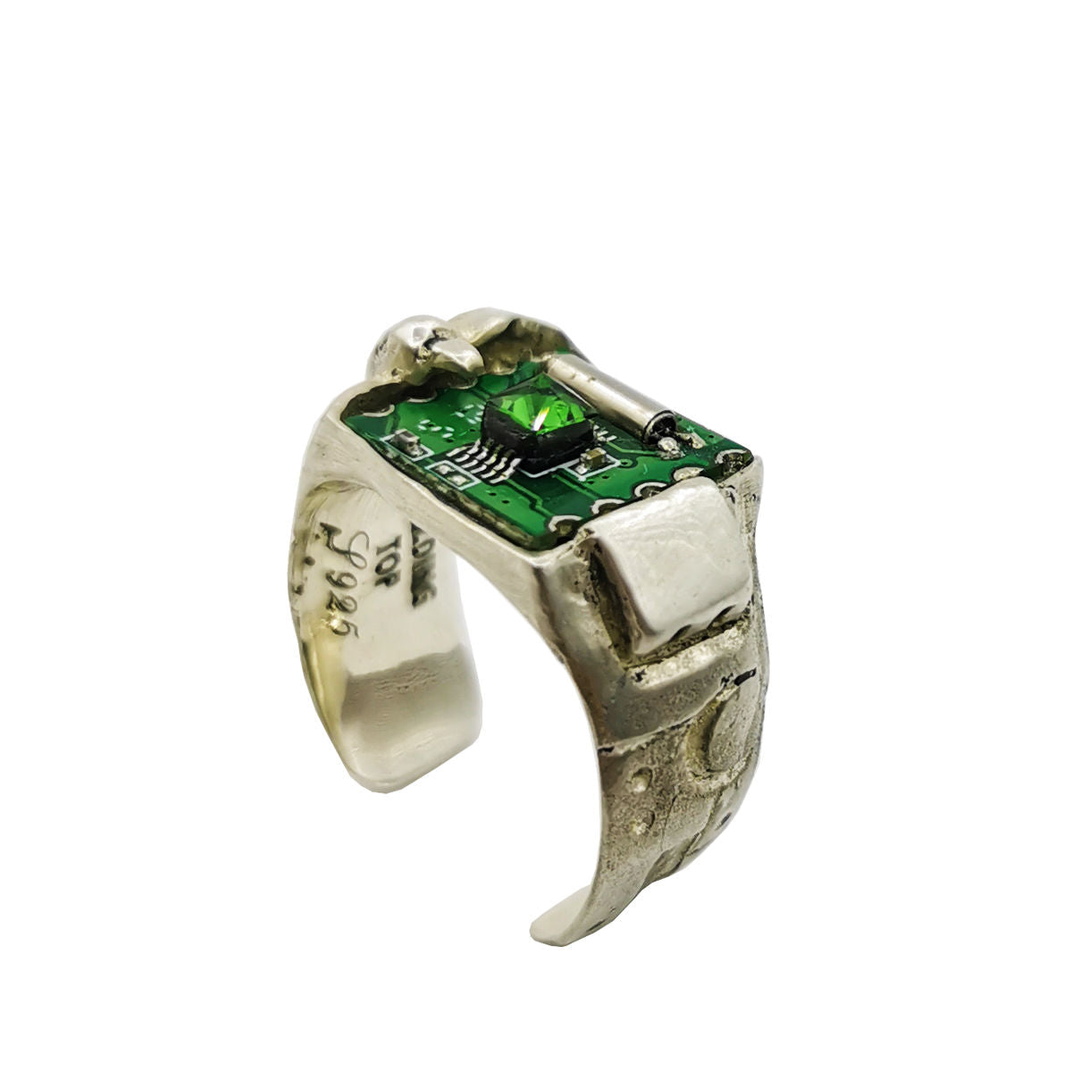 "Cyber Chic"Emerald Mechanical Ring