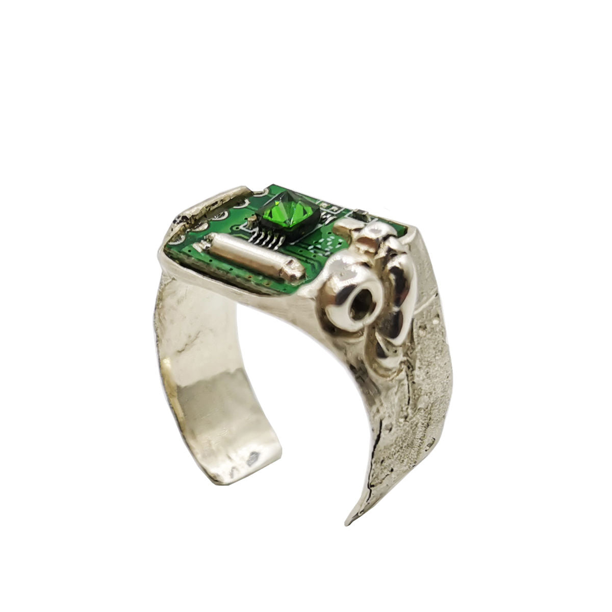 "Cyber Chic"Emerald Mechanical Ring