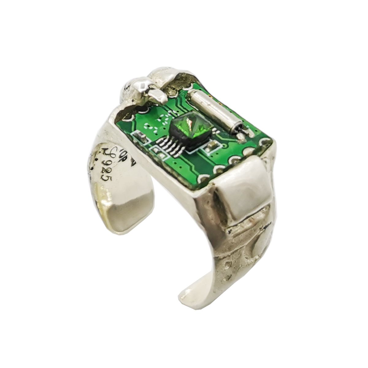 "Cyber Chic"Emerald Mechanical Ring